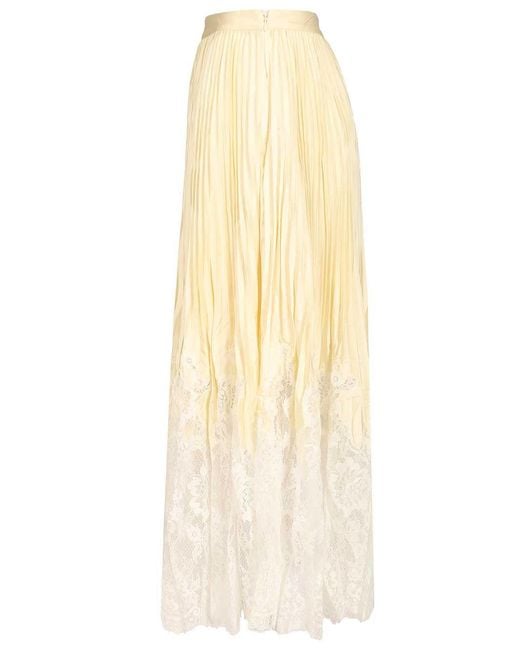 Self-Portrait Yellow Satin Lace Midi Skirt