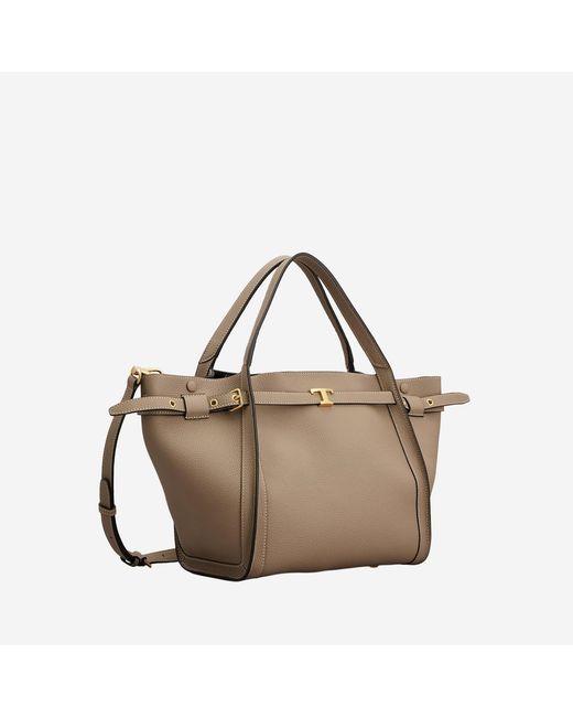 Tod's Natural Leather Shopping Bag With Logo Calfskin Handbags
