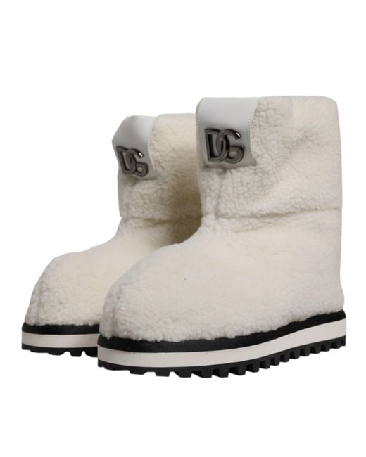 Dolce & Gabbana Gray Plush Logo Padded Mid Calf Boots Shoes Fabric for men