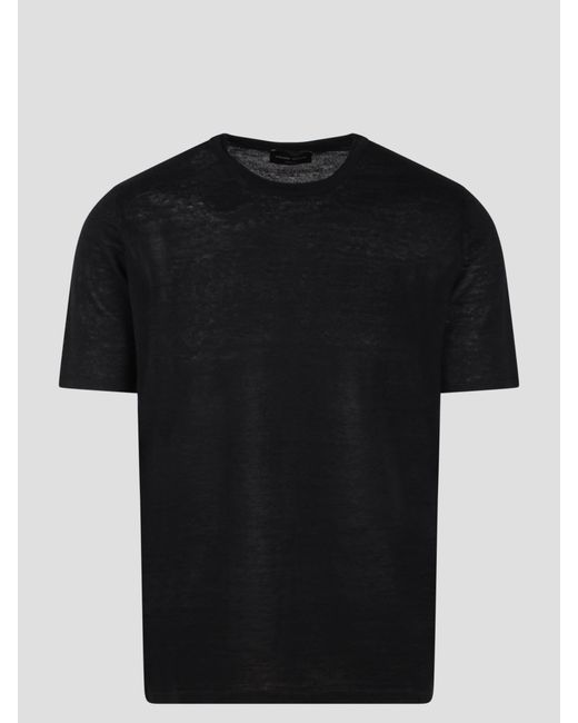 Roberto Collina Black Linen Knit Short Sleeve T-Shirt for men