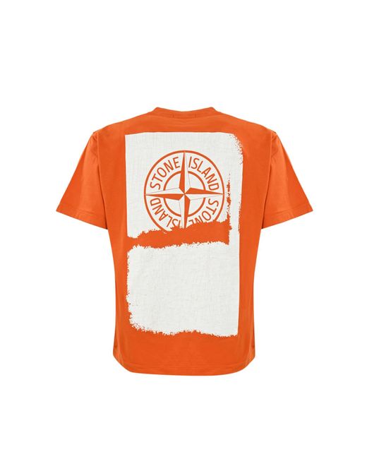 Stone Island Orange T-Shirt With 2Rc89 Logo Print for men