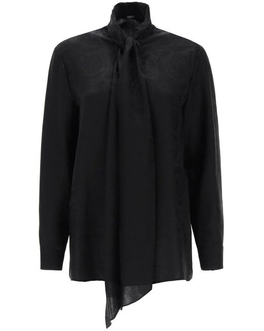 Versace Black Barocco Shirt With Lavallière Tie