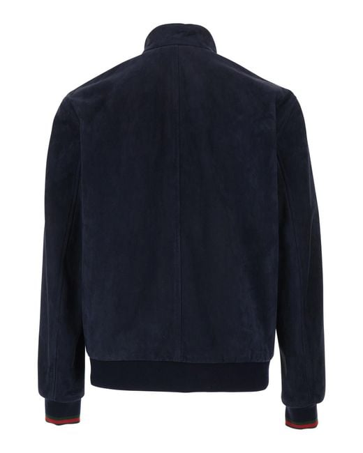 Gucci Blue High Collar Jacket Suede Lambskin Coat for men