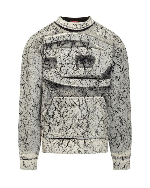 DIESEL Gray Sweatshirt With Crackle Effect for men