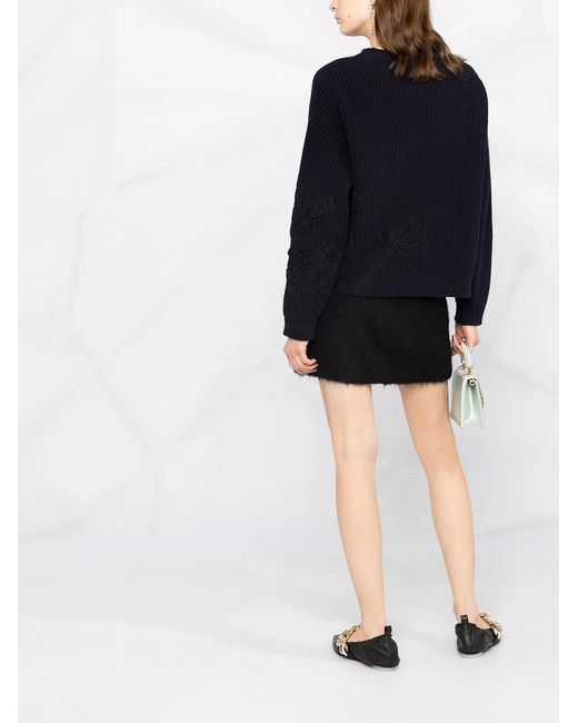 Valentino Black Floral-Embroidered Knitted Jumper Clothing
