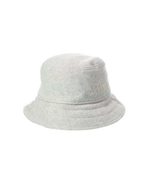Isabel Marant White Giorgia Wool Felt Logo Bucket Hat