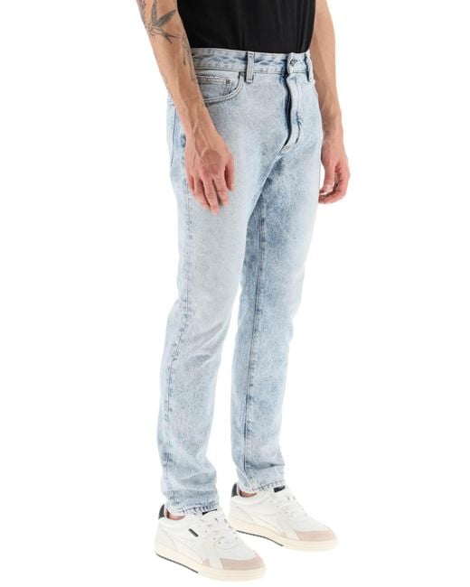 Palm Angels Slim-fit Acid-wash Jeans With Rear Curved Logo Print in Blue  for Men | Lyst