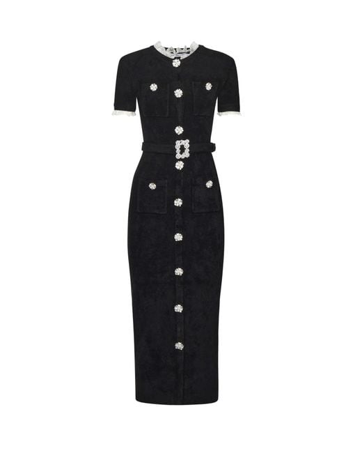 Self-Portrait Black Chenille Knit Midi Dress