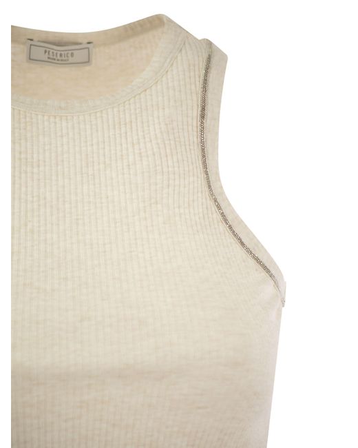 Peserico Natural Ribbed Top In Cotton Yarn
