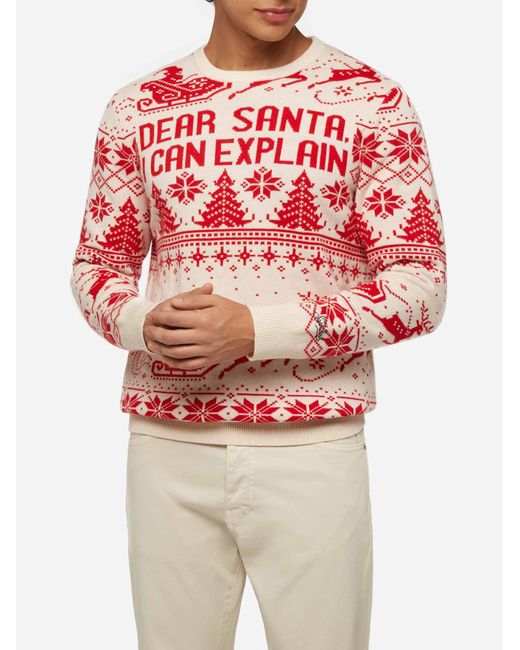 Mc2 Saint Barth Red Sweater Heron With Fair Isle And Dear Santa Jacquard for men