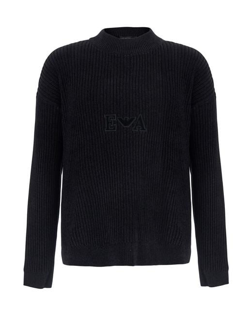 Emporio Armani Blue Turtleneck Sweater Tech Fabric Cotton Tops for men