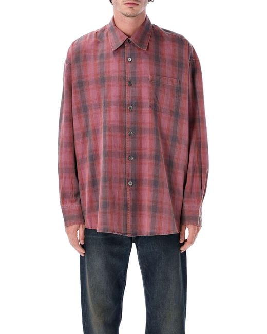 Our Legacy Oversized Idaho Check Flannel Borrowed Shirt in Red for