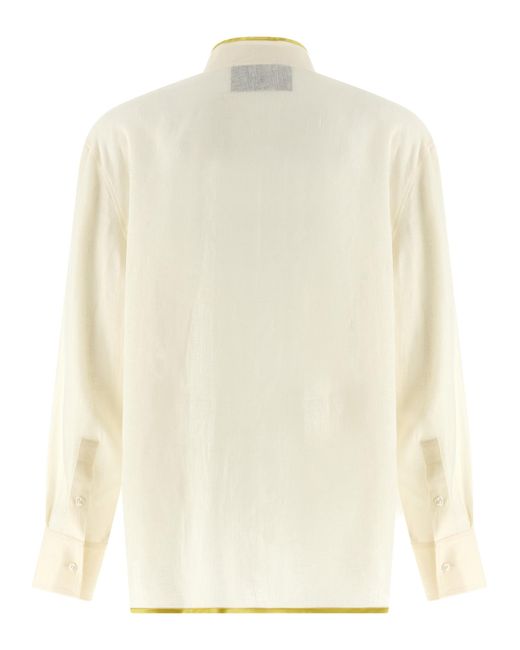 Valentino Garavani White Floral Embroidery Shirt Linen Shirt, Blouse