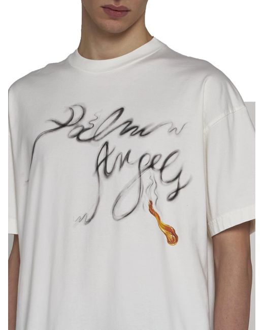 Palm Angels White Foggy T-Shirt With Print for men