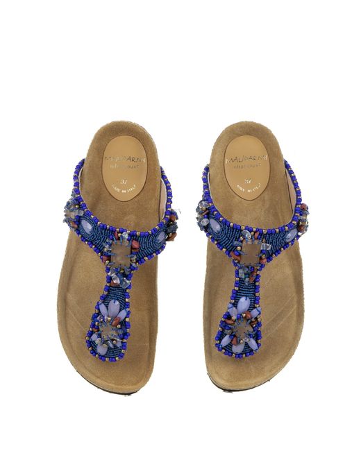 Maliparmi Blue Flip-Flops With Jewelery Embroidery On Beads