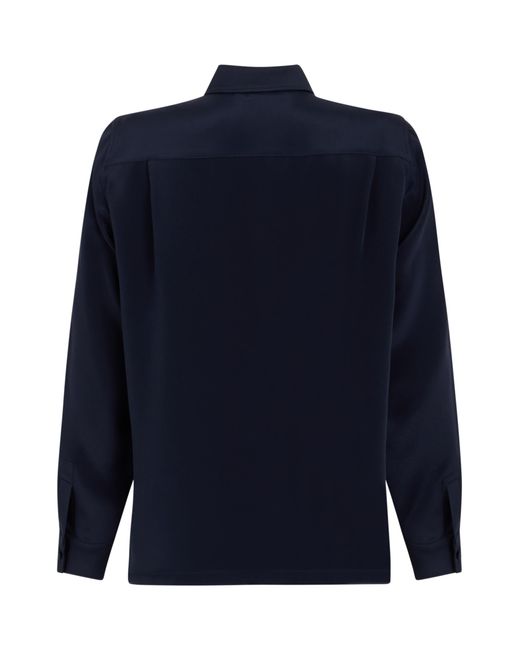 Max Mara Blue Long-Sleeve Silk Shirt Dark