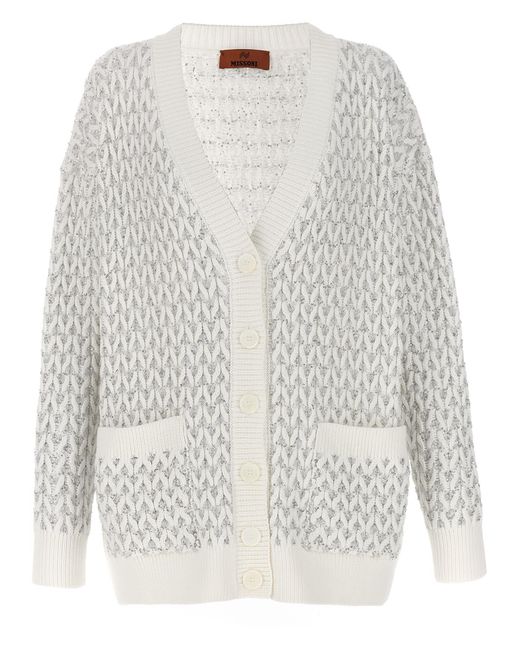 Missoni White Sequin Braided Cardigan Sweater, Cardigans