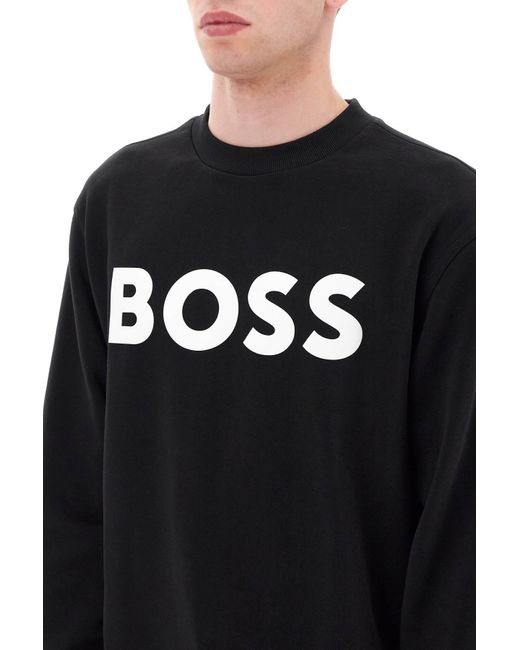 Boss Blue Crew Neck Sweatshirt With Logo Print for men