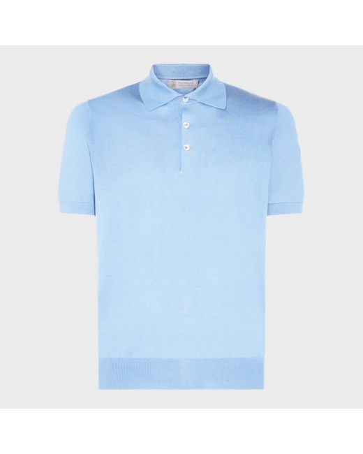 Brunello Cucinelli Light Blue Cotton Polo Shirt for men