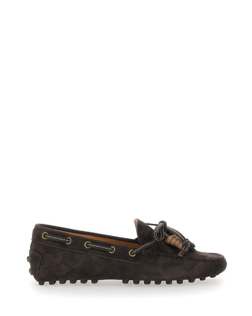 Tod's Black Loafers Suede Mocassin With Rounded Toe
