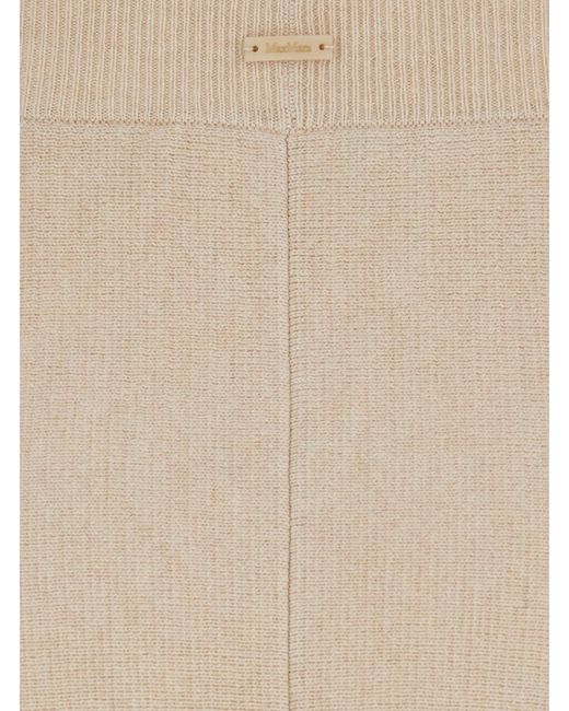 Max Mara Natural Flared Skirt With Logo Patch Wool