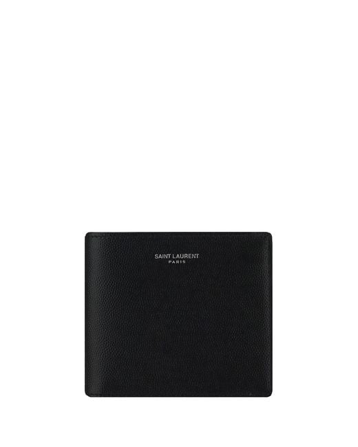 Saint Laurent Black Leather Bi-Fold Wallet With Logo For for men