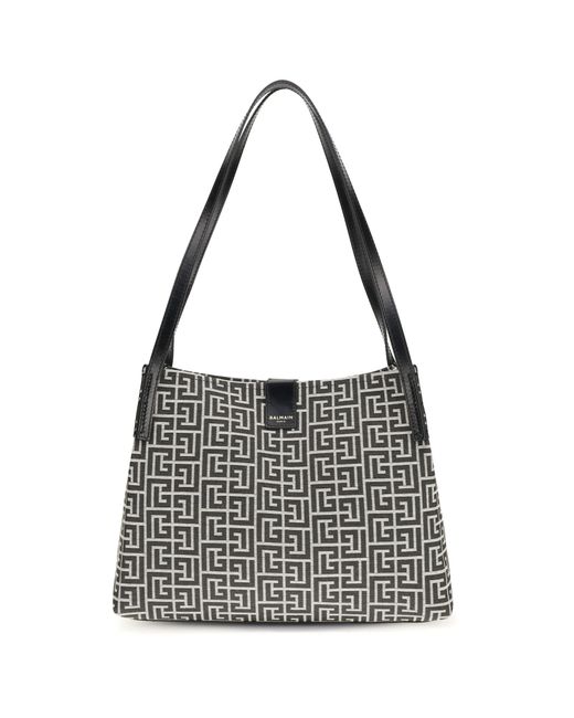 Balmain Black Jacquard And Leather Tote Bag