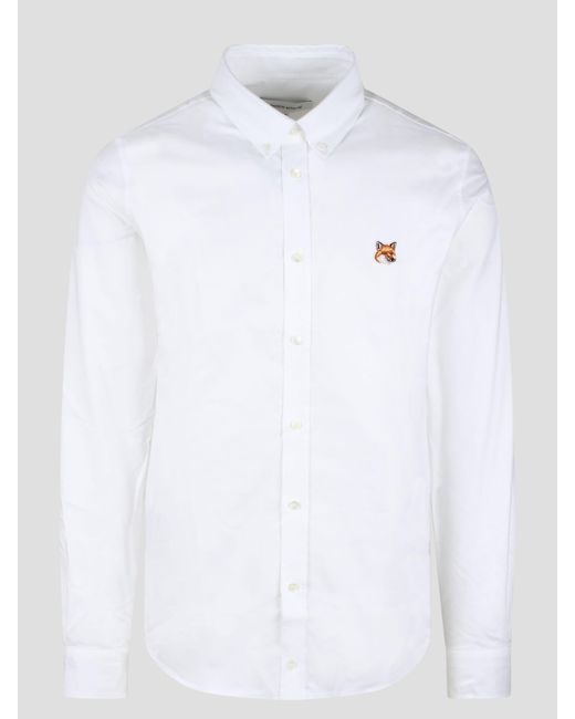 Maison Kitsuné White Fox Head Patch Button Down Classic Shirt for men