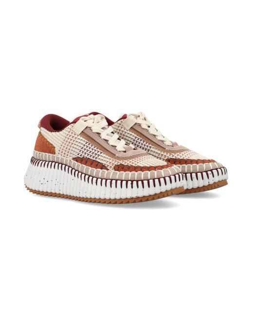 Chloé Pink Nama Embroidered Suede And Recycled Mesh Trainers