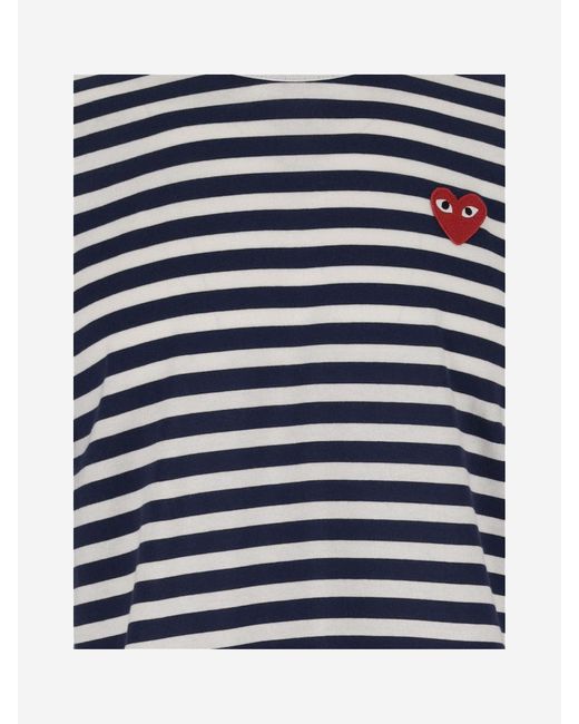 Comme des Garçons Blue Long Sleeve T-Shirt With Striped Pattern And Logo for men