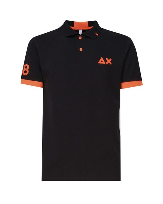 Sun 68 Black Polo T-Shirt With Front Logo for men