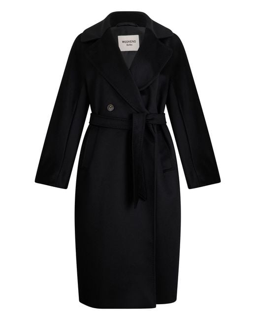 Weekend by Maxmara Black Wool Coat, Double-Breasted, Virgin