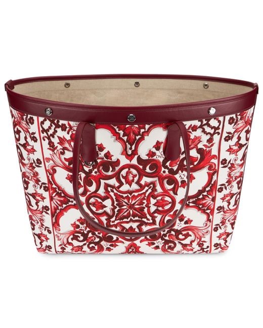 Dolce & Gabbana Red Tote Bag Majolica Print Cotton for men
