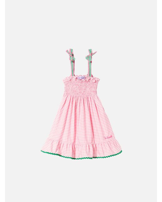 Mc2 Saint Barth Pink Girl Dress With Gingham Print