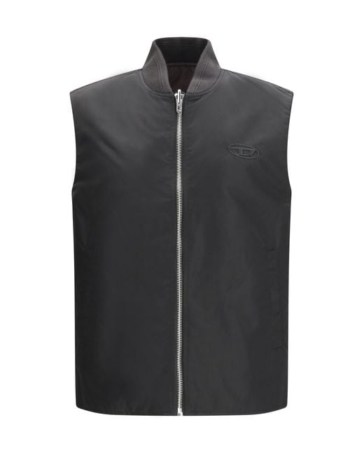 DIESEL Black W-Type-D1 Gilet Polyamide Jacket for men