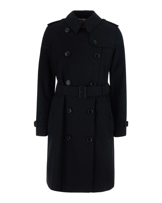 Burberry Black Short Trench Coat Kensington Cotton