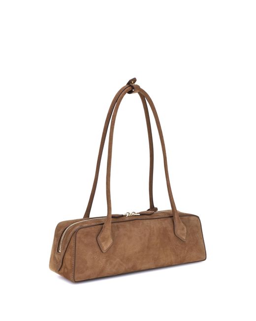Alaïa White Shoulder Bag Le Teckel Raw Umber Suede 2 Calf Leather