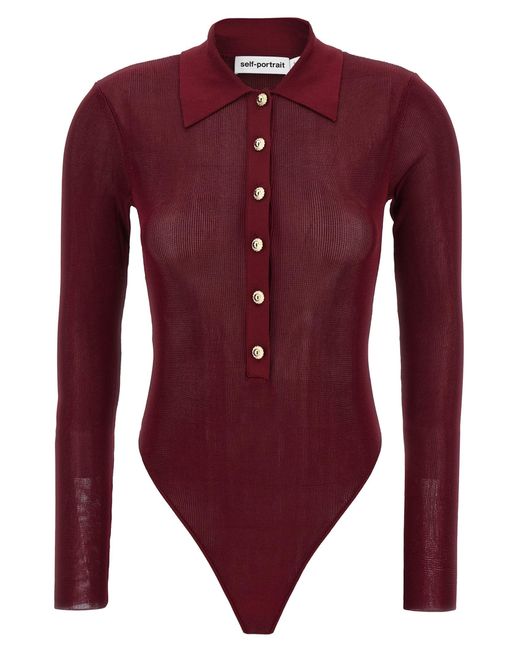 Self-Portrait Red Viscose Knit Bodysuit