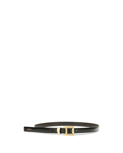 Versace White Glossy Leather Logo Print Belt Calf