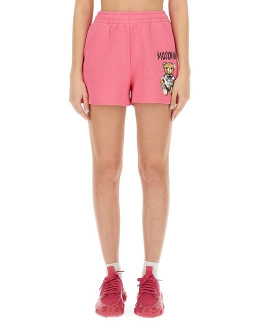 Moschino Pink Teddy Bear Print Bermuda Shorts