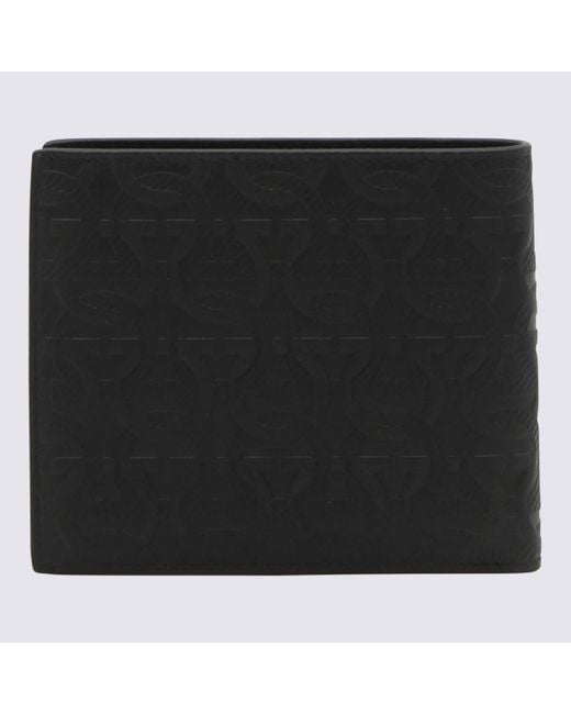 Ferragamo Black Leather Gancini Wallet for men