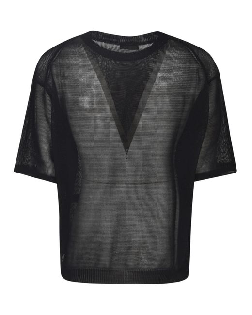 Roberto Collina Black Patched Pocket See Through Ribbed Top for men