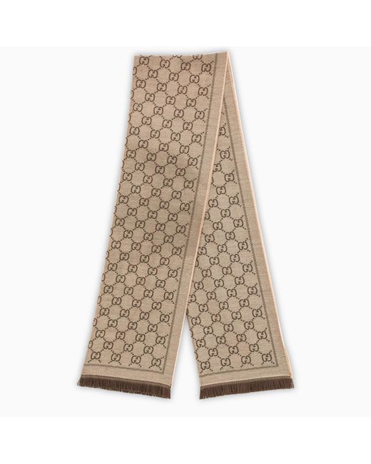 Gucci Natural Light Scarf With Gg Jacquard Motif