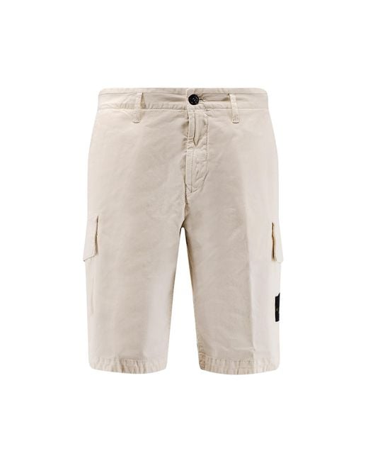Stone Island White Organic Cotton Bermuda Shorts for men