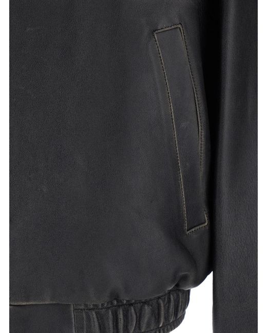 DUNST Jacket Udju6A105G3Brushedblack With Classic Collar And Leather Zip Closure For Lamb Outerwear for men