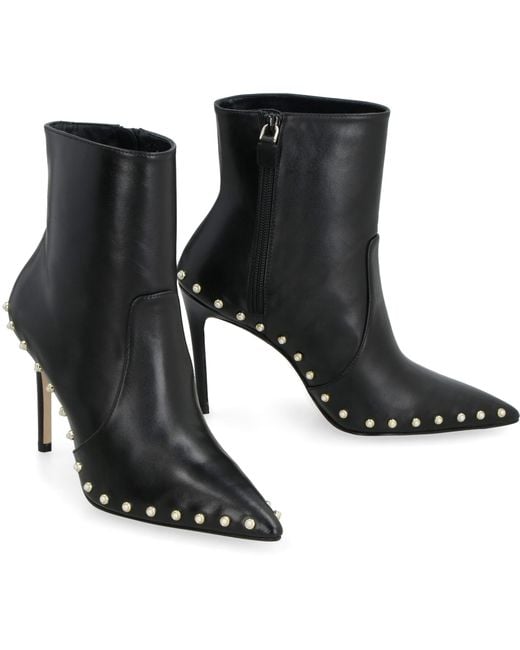 Stuart Weitzman Black Leather Pointy-Toe Ankle Boots Cowhide