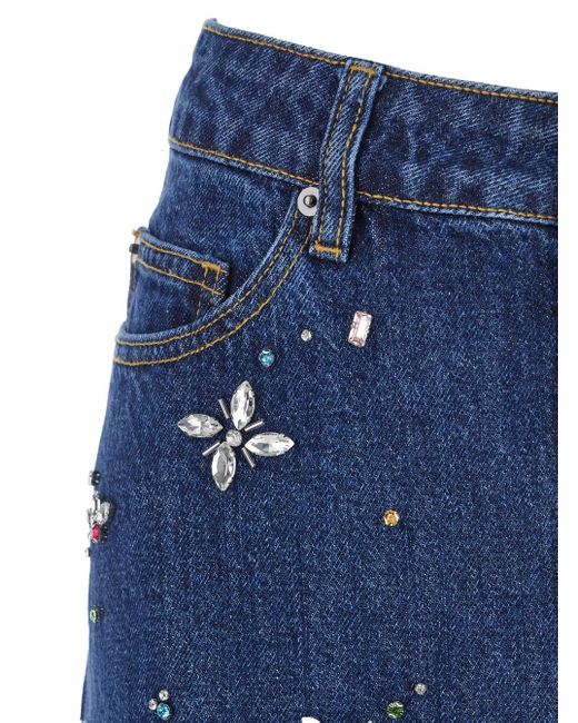 Self-Portrait Blue Jeans With Crystal Embellishments And Wide Leg