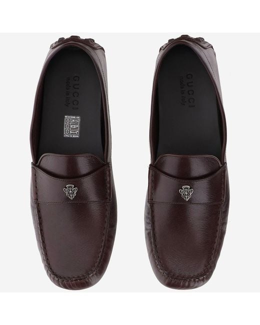 Gucci Brown Leather Loafers With Logo Emblem Calfskin for men