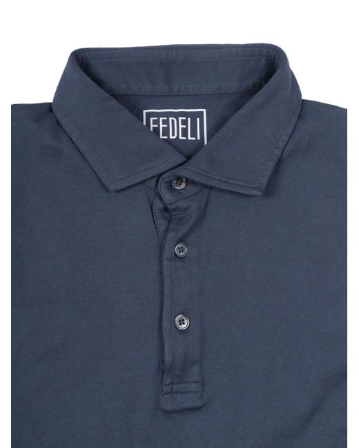Fedeli Blue Polo-Shirt S-S Knitted Cotton Polo Shirt for men