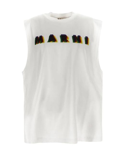 Marni White 3d Logo Print Tank Top for men